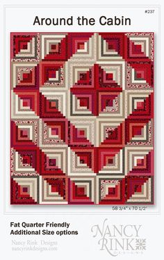 the cover of an article about quilting with red and white squares, which reads around the cabin