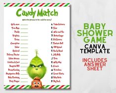 the grin face baby shower game is shown