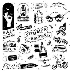 an image of some stickers on the back of a shirt that says summer camping