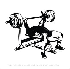 a black and white image of a man doing a bench press with a barbell