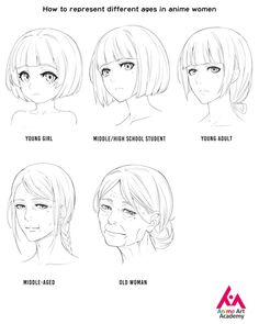 Face Age Drawing, Anime Age Reference, Fem Art Reference, How To Draw Age, Drawing Different Ages, Old Woman Face Drawing, How To Draw Kids Character Design, Face Different Angles, Aging Drawing