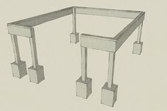 a drawing of a table with two legs and one leg raised up in the air