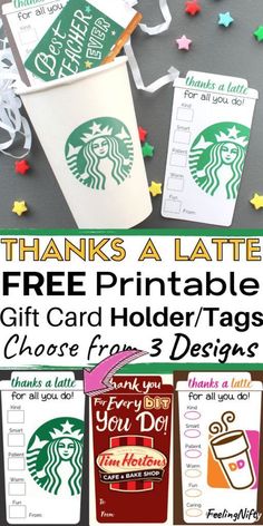 free printable starbucks gift card holder tags for the holidays and christmas gifts to give