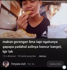 a man is eating food in front of him with an instagram message about his life