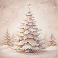 a painting of a snow covered christmas tree