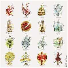 the twelve zodiac signs are drawn in watercolor and ink on paper, each with different designs