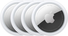 four white apple logo coasters on a white background