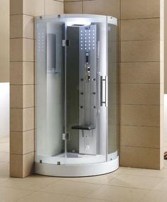 Mesa WS-302 Corner Steam Shower rainfall shower head and a fluorescent blue mood lighting Modern Steam Shower, Steam Shower Units, Shower Parts, Steam Shower, Stone Bath, Whirlpool Tub, Steam Generator, Shower Pan, Interior Accents