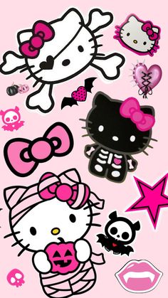 hello kitty stickers on a pink background