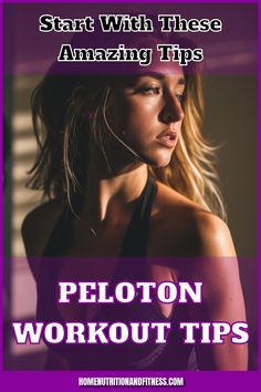 a woman in black top with the words peloton workout tips