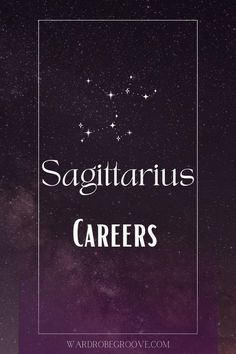 the words sagittarius carers on a purple background with stars in the sky