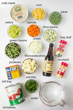 the ingredients for this recipe include beans, peas, carrots, celery, and other vegetables