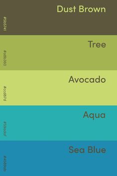 the color scheme for different shades of blue, green, brown, and aqua is shown