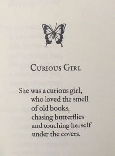 an open book with the words curious girl written in black and white, on top of it