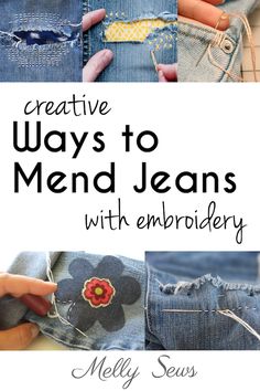 the cover of creative ways to mend jeans with embroiderry