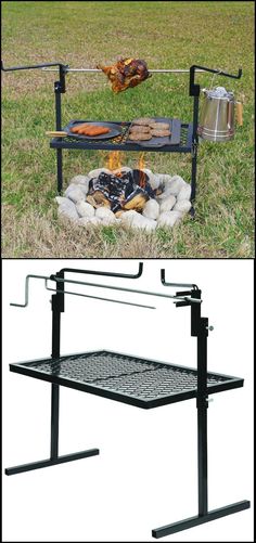 an outdoor bbq grill with two racks on it and the same rack for cooking food