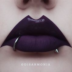 lethalcosmetics Pandemonium lipstick and popstarcosmetics Diamond lip gloss Lip Gloss Colors, Gothic Makeup, Goth Makeup, Lipstick Swatches, Trendy Makeup, Lip Piercing