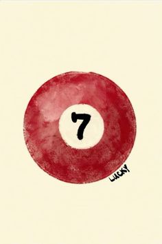 a red pool ball with the number seven on it's side in front of a white background