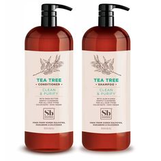 PRICES MAY VARY. TEA TREE SHAMPOO AND CONDITIONER bring a luxurious touch to your daily routine. Natural ingredients, Vitamin E & Tea Tree Oil blend to cleanse and refresh your locks. Our formula is gentle enough for all hair types for men and women. Tea Tree Oil is known for its purifying qualities of removing build-up on your scalp and hair follicles to leave your hair feeling light and airy. CLEANING AND PURIFYING SHAMPOO cleanses away build-up and leaves your hair and scalp feeling cool, cal Tea Tree Shampoo, Shampoo And Conditioner Set, Sulfate Free Shampoo, Tree Oil, Hair Care Shampoo, Tea Tree Oil, Hair Care Routine, Tea Tree, Shampoo And Conditioner