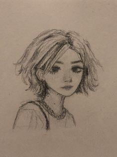 a pencil drawing of a girl with short hair