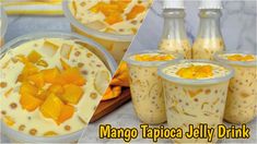 mango tapio jelly drink in plastic cups