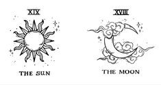 the sun and the moon are drawn in black ink