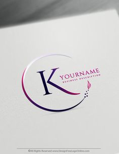 letter k logo design with the initials k in purple and pink colors on white paper