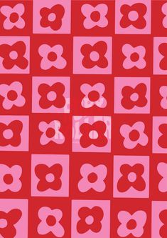 a red and pink pattern with hearts on the bottom, in square shapes that appear to be interlocked