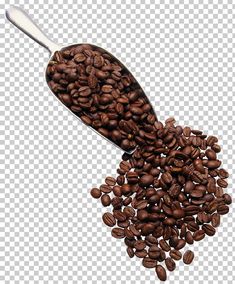 a spoon filled with coffee beans on top of a pile of coffee beans png clipart