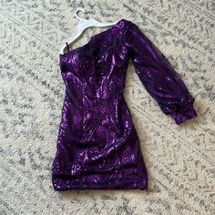 -Never Worn -Size 2 - One Shoulder - Build In Bra Padding But Can Be Removed -Make Me Some Offers ! Twyla Outfit, Outfit Dump, Special Event Outfit, Padded Bras, Mini Dress With Sleeves, Special Event, Color Purple, One Shoulder, Colorful Dresses