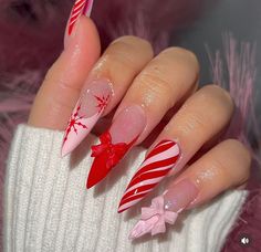 Candy Cane Nails, Red Christmas Nails, Pinterest App, Christmas Nails Easy, Long Acrylic