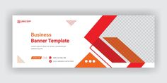 a business banner template with geometric shapes in red, orange and grey colors on a white background