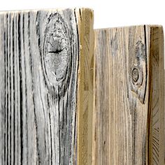 a close up of two wooden planks on a white background, one with woodgrain and the other without