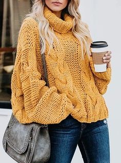 Chunky Turtleneck Sweater, Cable Knit Turtleneck Sweater, Womens Turtleneck, Yellow Sweater, Long Sleeve Turtleneck, Chunky Sweater, Knitted Pullover Sweaters, Cozy Sweaters, Sweater Weather