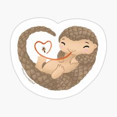 a sticker with an image of a baby in a hammock holding a heart