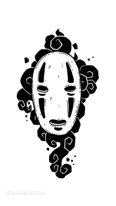 a black and white drawing of a person's face in the middle of flowers