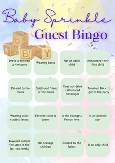 the baby sprinkle guest bingo game