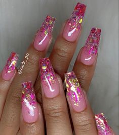 Glittery Nail, Birthday Nail Art, Birthday Nail, Nails Art Designs, Pretty Nail Designs, Nail Art Ombre, Bling Acrylic Nails, Colorful Nail Designs