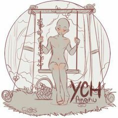 a woman sitting on a swing with the word yoh in front of her and an image of a tree