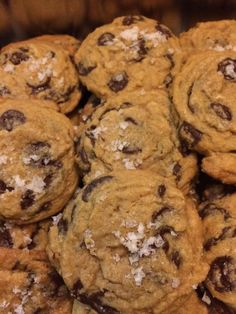 chocolate chip cookies piled on top of each other