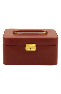 Goldtone hardware secures the lid of this leather jewelry box that offers plenty of storage and organization for your favorite pieces. Leather/velour Spot clean Imported Box For Makeup, Jewelry Case With Handle, Elegant Formal Jewelry Storage Box, Gold Jewelry Storage Box With Gift Box Included, Burgundy Jewelry, Elegant Gold Jewelry Storage Box, Leather Jewelry Box, Best Jewelry, Luxury Jewelry Storage Box, Rectangular