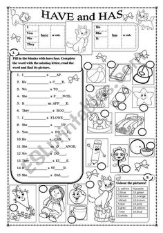 have and has worksheet with pictures to help students learn how to use them