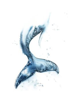 a drawing of a mermaid tail in the water with bubbles on it's side