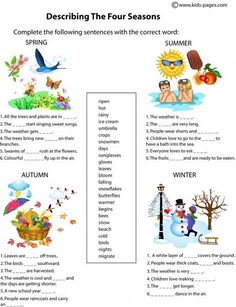 the four seasons worksheet is shown with pictures and words on it, including snowmen