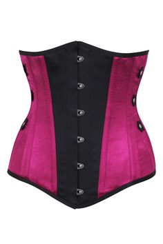 Sensational black and pink military styled Steampunk, steel boned underbust taking inspiration from Victorian uniforms. Part of our new Steampunk range for Waist Taming, our corsets for a 3-4 inch waist reduction. This range is focusing on details, panelling and a new and refined look to team with your outfits and accessories. The design is longline with black front panels and tabs with rivets, to slim and flatter your figure and emphasise your cinched in waist. Great for those of you with a lon Fitted Gothic Pink Corset, Pink Fitted Gothic Corset, Pink Corset For Cosplay, Pink Overbust Corset For Costume, Waist Trainer For Men, Steampunk Black, Bridal Corset, Lingerie Shorts, Corset Shirt