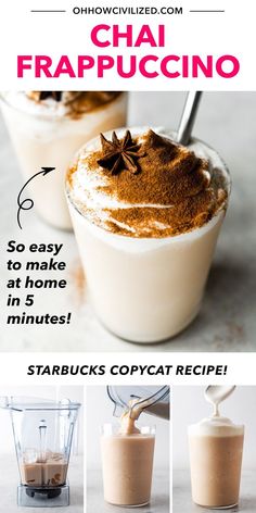 the recipe for chai frappuccino is shown