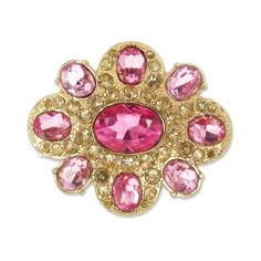 a pink and gold brooch with lots of stones