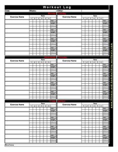 the printable workout log is shown in black and white, with red trimmings