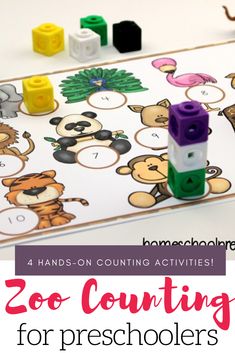 the zoo counting game for preschoolers is shown with legos and numbers on it