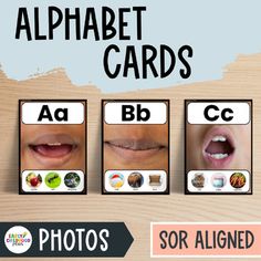 the alphabet cards have pictures of different mouths